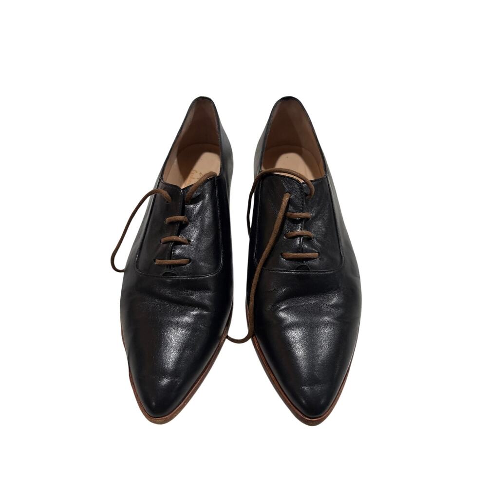Sofia Louriero pointed toe stunning sleek black with brown soles size 4